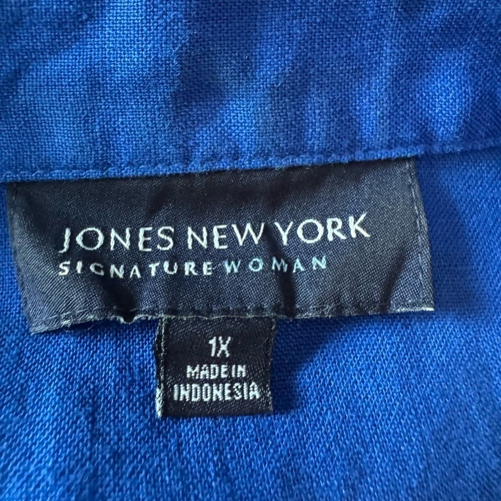Jones NY 100% Linen Button Up Top Blouse Size 1X Beach Coastal Lagom Cobalt Blue - Picture 4 of 6